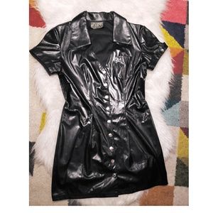 Vintage LIP SERVICE black vinyl button up dress